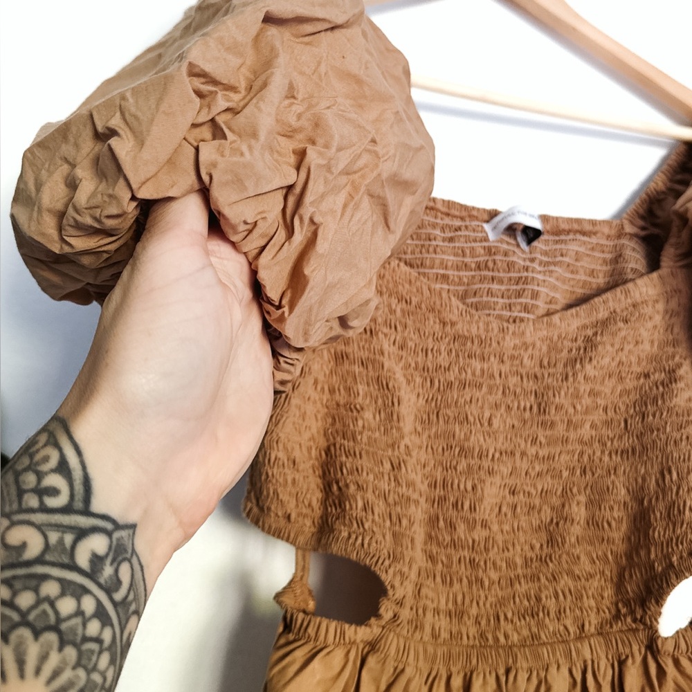 Anthropologie Faithfull the Brand Bloom Smock Midi Dress Hazelnut - Size 10/XL - Picture 10 of 11